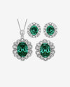ZIRAVE Jewelry Oval Faux Green Paraiba Tourmaline Halo 3-Piece Jewelry Set (Necklace, Ring & Earrings)