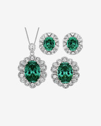 ZIRAVE Jewelry Oval Faux Green Paraiba Tourmaline Halo 3-Piece Jewelry Set (Necklace, Ring & Earrings)