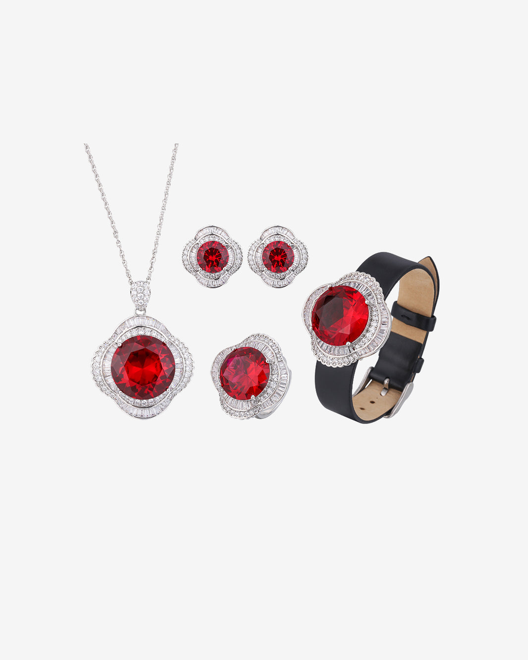 ZIRAVE Jewelry Emerald-Style Clover Halo 4-Piece Jewelry Set