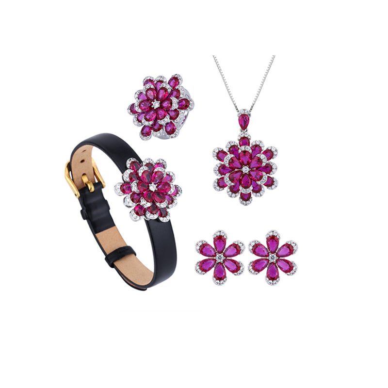 ZIRAVE Jewelry Imitation Ruby Eternal Flower High-end Luxury Gift Set