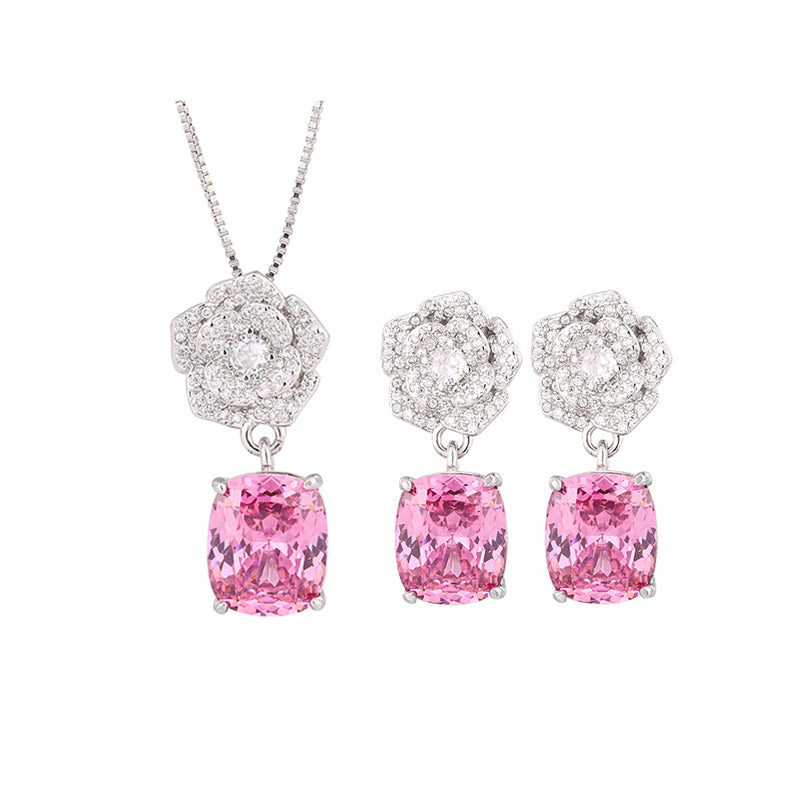 ZIRAVE Jewelry Camellia Simulated Gemstone Jewelry Set (Necklace + Earrings)