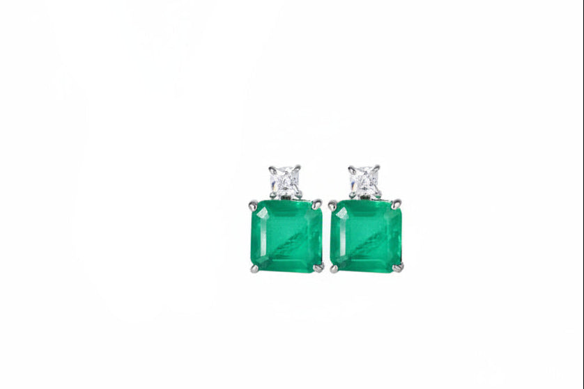 ZIRAVE Jewelry Simulation Emerald Vintage Stud Earrings