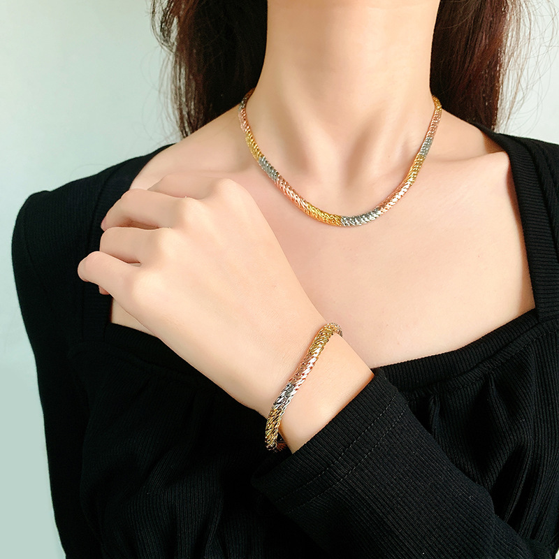ZIRAVE Jewelry Tricolor Plated Twisted Snake Chain Bracelet