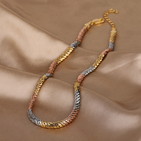 ZIRAVE Jewelry Tricolor Plated Twisted Snake Chain Necklace