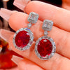 ZIRAVE Jewelry Oval Sapphire Simulant Halo Earrings
