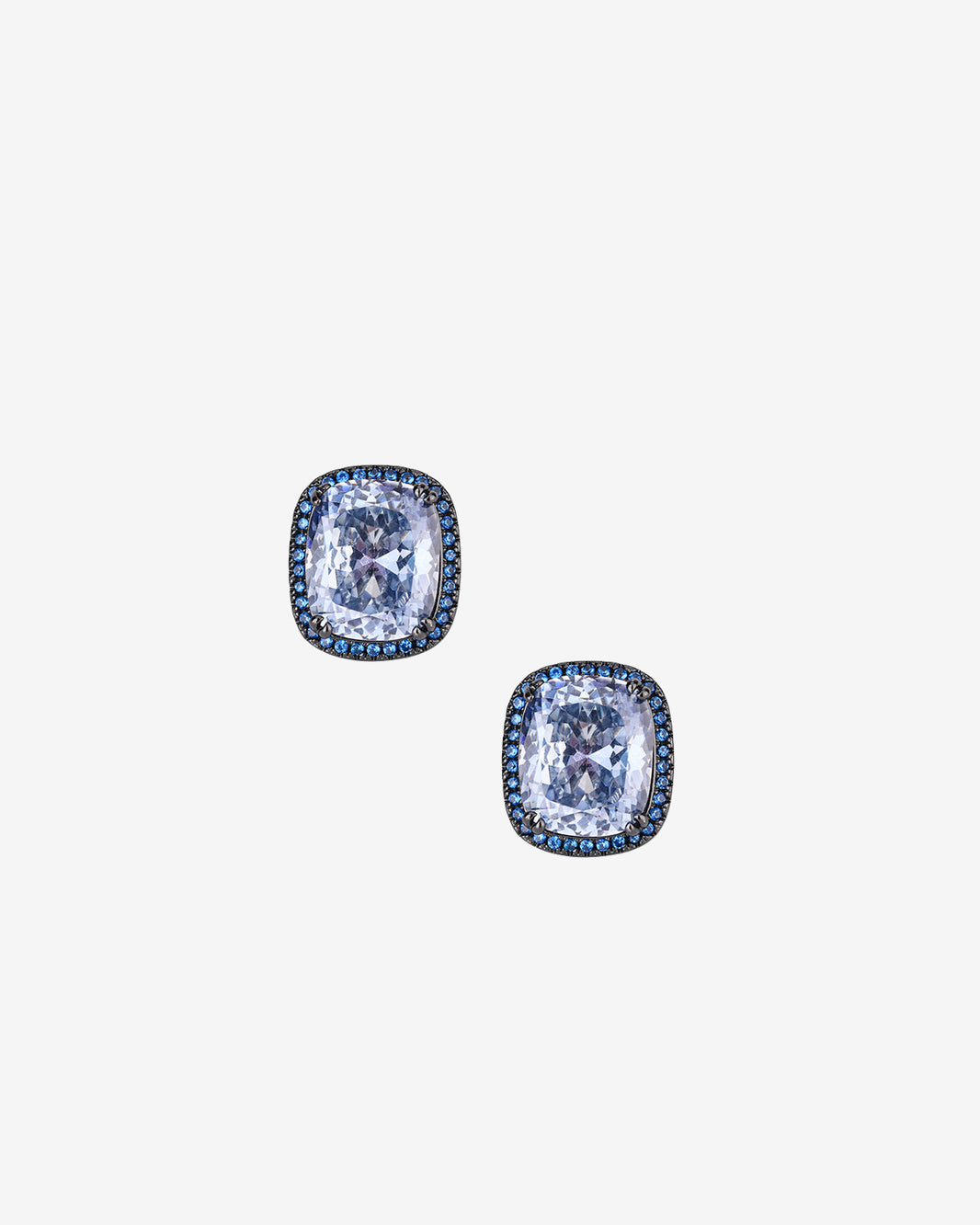 ZIRAVE Jewelry Black & Gold Two-Tone Blue & White Diamond Halo Earrings