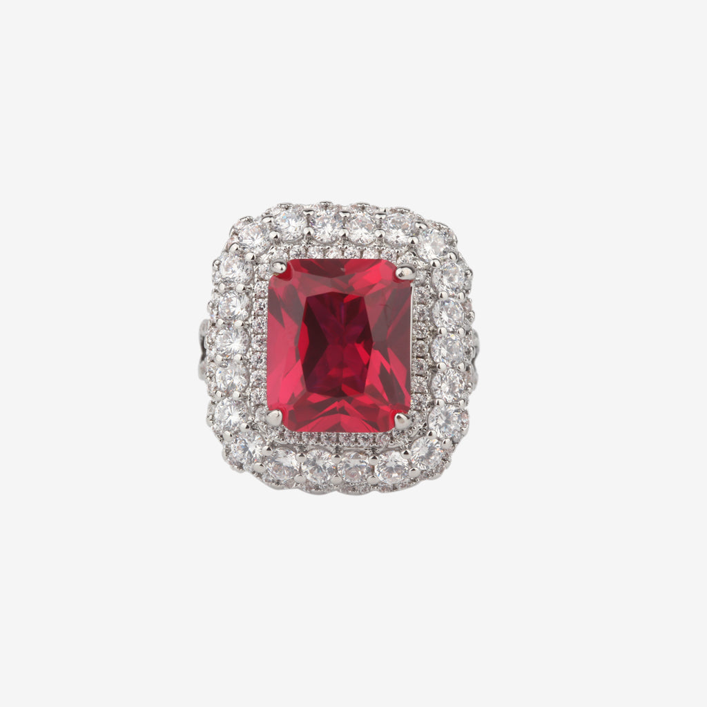 ZIRAVE Jewelry  3-Color Cushion-Cut Gemstone Double Halo Ring