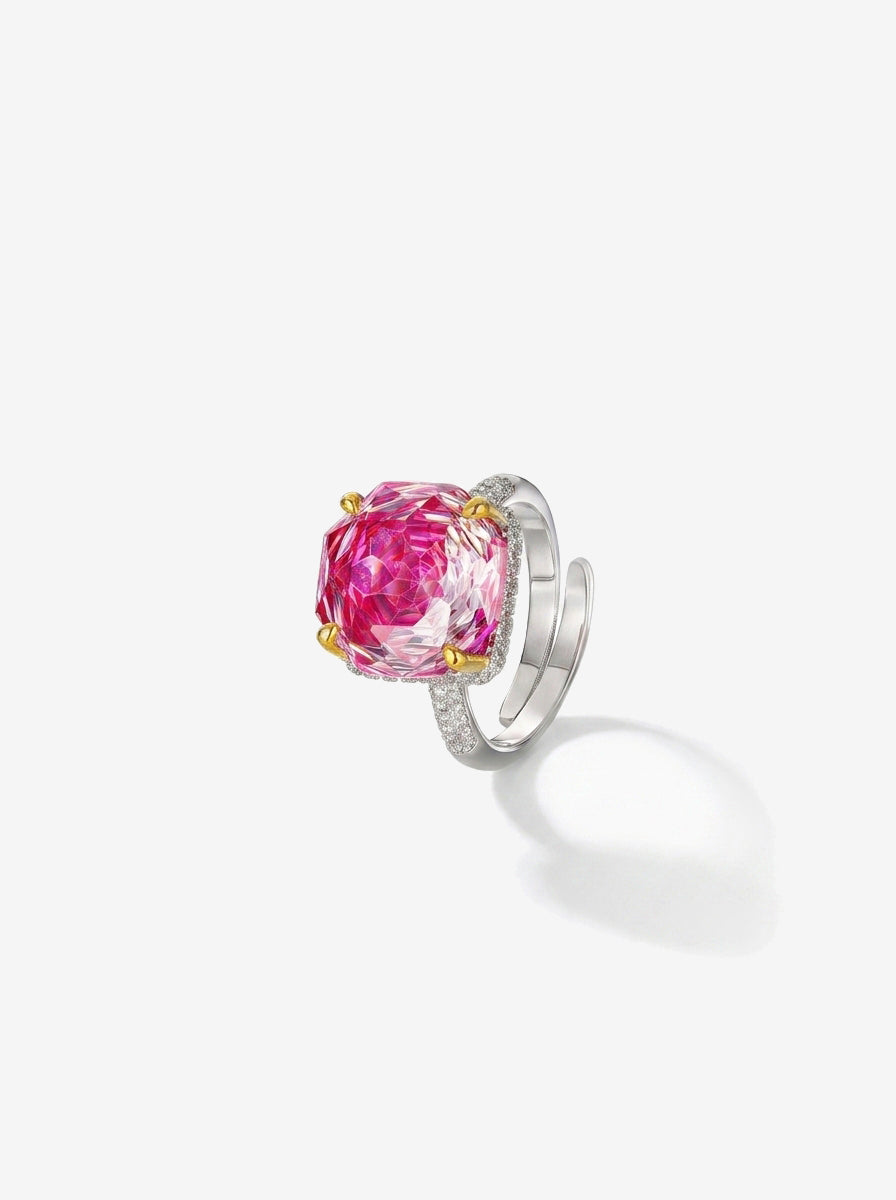 ZIRAVE Jewelry Two-Tone Gold Sugarloaf-Cut Firework Gemstone Adjustable Ring