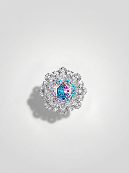 ZIRAVE JewelryGradient Gemstone Sunflower Halo Ring