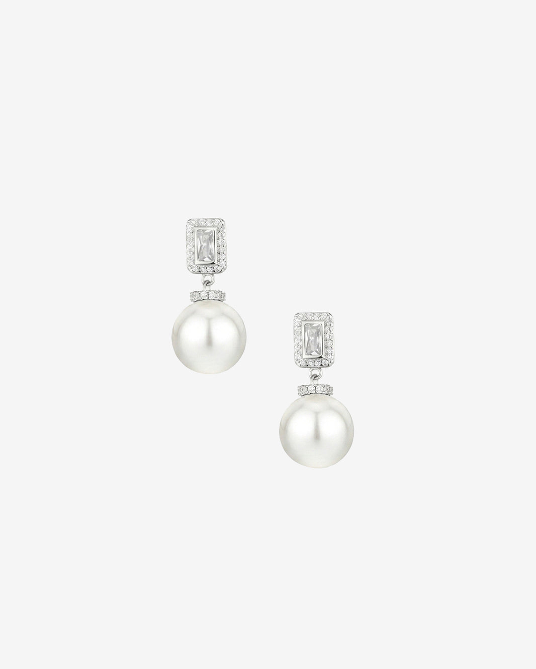 ZIRAVE Jewelry Square-Cut Diamond Clasp Pearl Earring