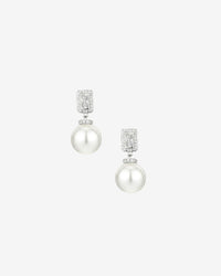 ZIRAVE Jewelry Square-Cut Diamond Clasp Pearl Earring