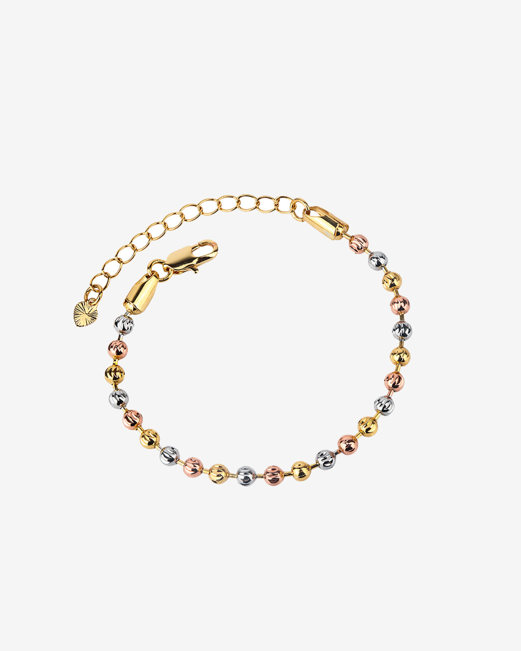 ZIRAVE Jewelry Tri-Color Copper Gold Plated Smooth Round Bead Dainty Adjustable Bracelet