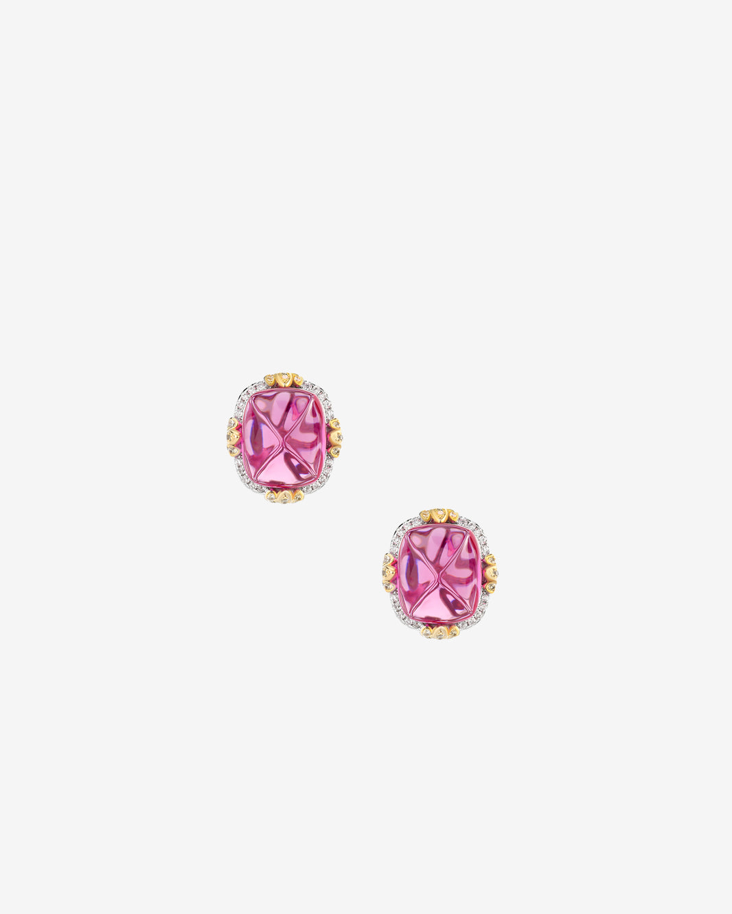 ZIRAVE Jewelry Vintage Pink Sugarloaf Two-Tone Gold Halo Earrings