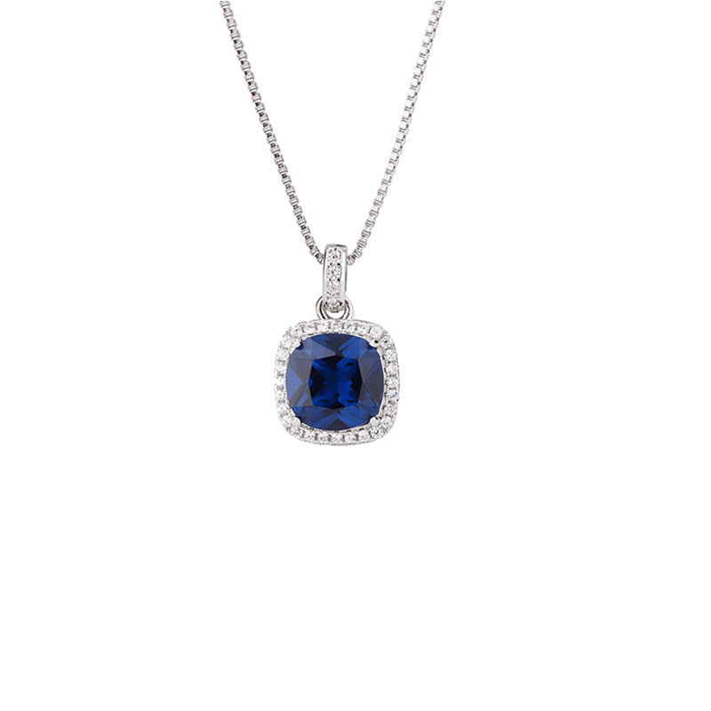 ZIRAVE Jewelry Women's Retro Imitation Blue Spinel Square Simple Necklace