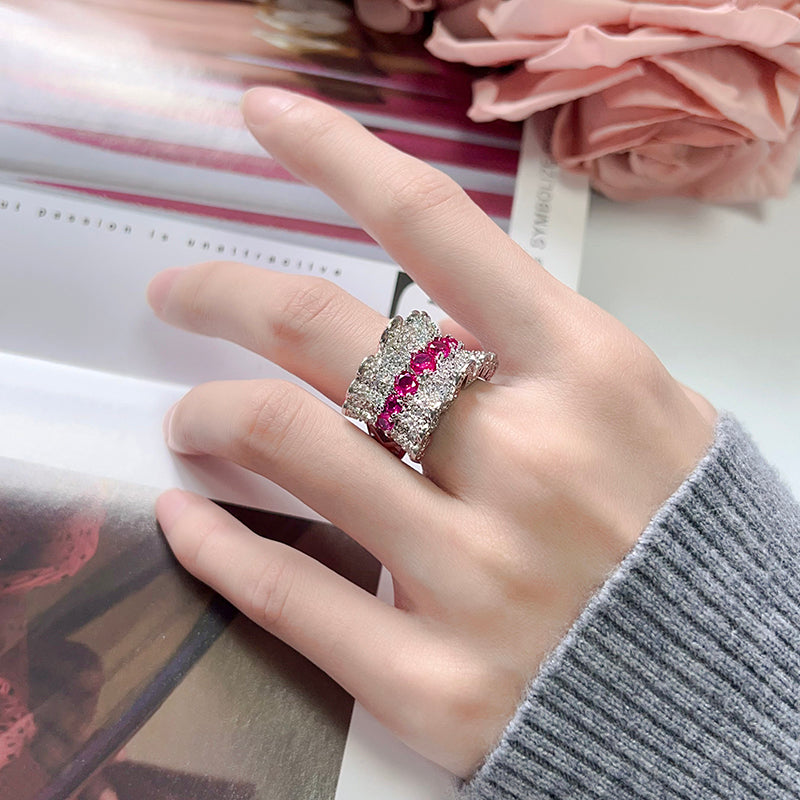 ZIRAVE Jewelry Wave Halo Faux Gem Wide Open Ring (2 Colors Available)