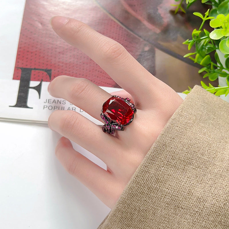 ZIRAVE Jewelry  Black Gold Vintage Multi-Color Gemstone Butterfly Accent Ring