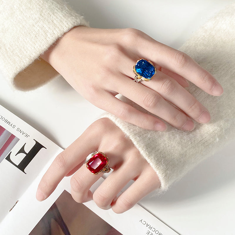 ZIRAVE Jewelry  Two-Tone Gold Vintage Cushion-Cut Gemstone Ring (Multi-Color Options)