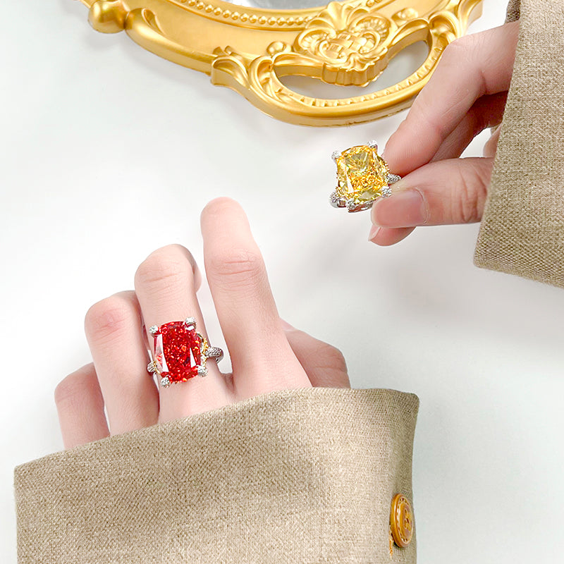 ZIRAVE Jewelry Radiant-Cut Faux Gem Four-Prong Ring (Multi-Colors Available)