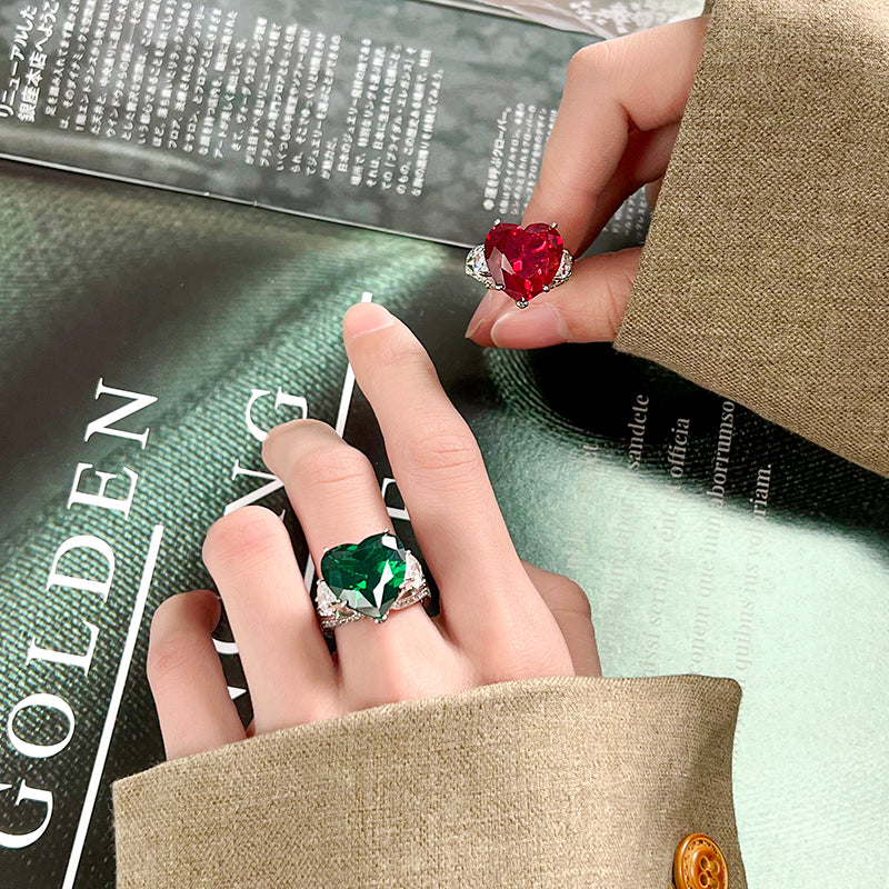 ZIRAVE Jewelry Heart-Shaped Gemstone Adjustable Ring (Multi-Color Options)