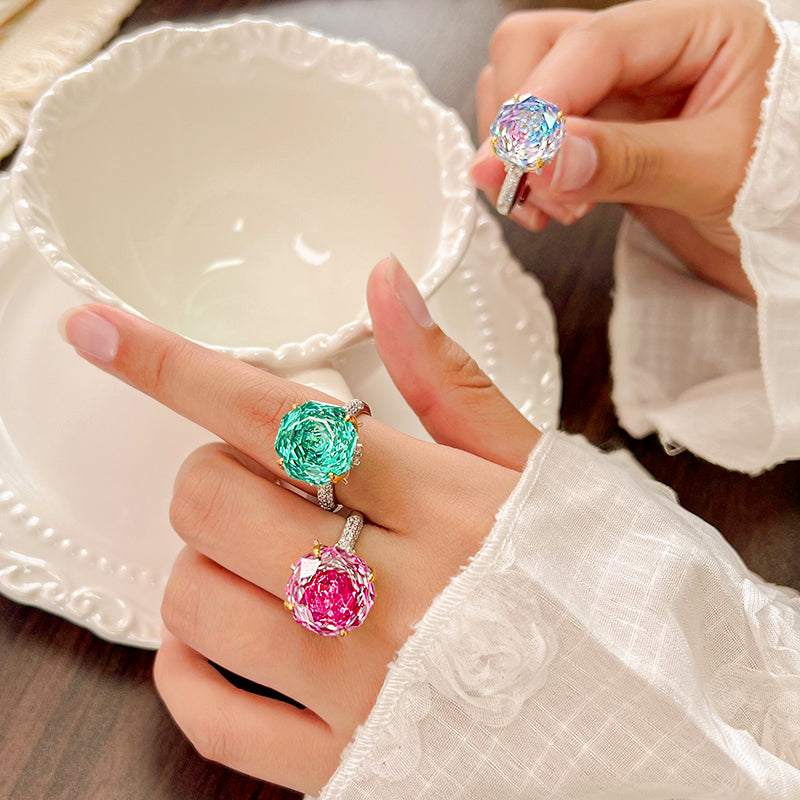 ZIRAVE Jewelry Title: Rose-Cut Colored Gemstone Two-Tone Ring (4 Colors Available)