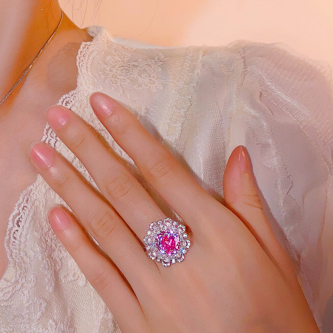 ZIRAVE JewelryGradient Gemstone Sunflower Halo Ring
