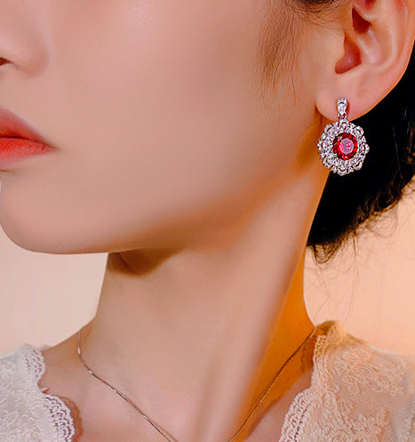 ZIRAVE JewelryGradient Gemstone Sunflower Halo Earrings