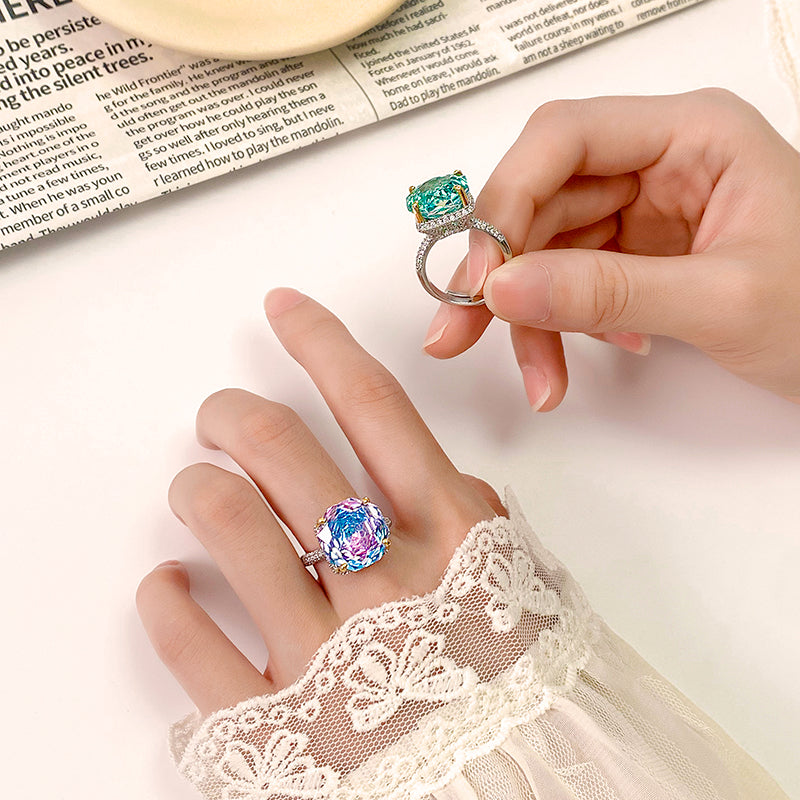 ZIRAVE Jewelry Two-Tone Gold Sugarloaf-Cut Firework Gemstone Adjustable Ring