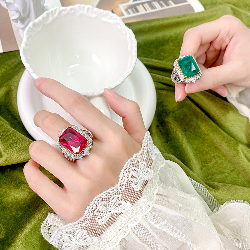 ZIRAVE Jewelry Vintage Simulated Gemstone Emerald-Cut Ring