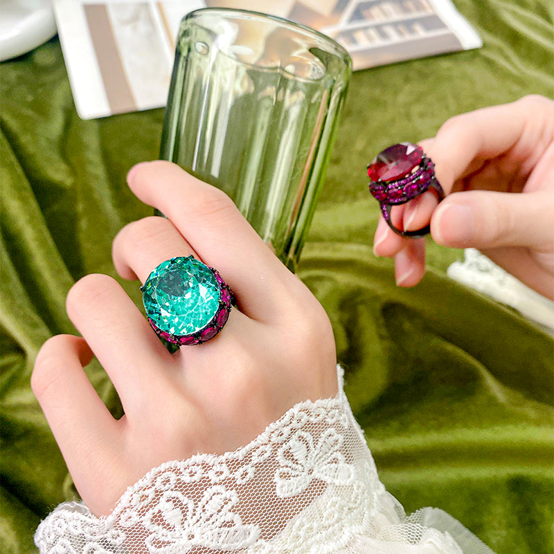 ZIRAVE Jewelry Vintage Colored Gemstone Black Gold Ring(4 Colors Available)