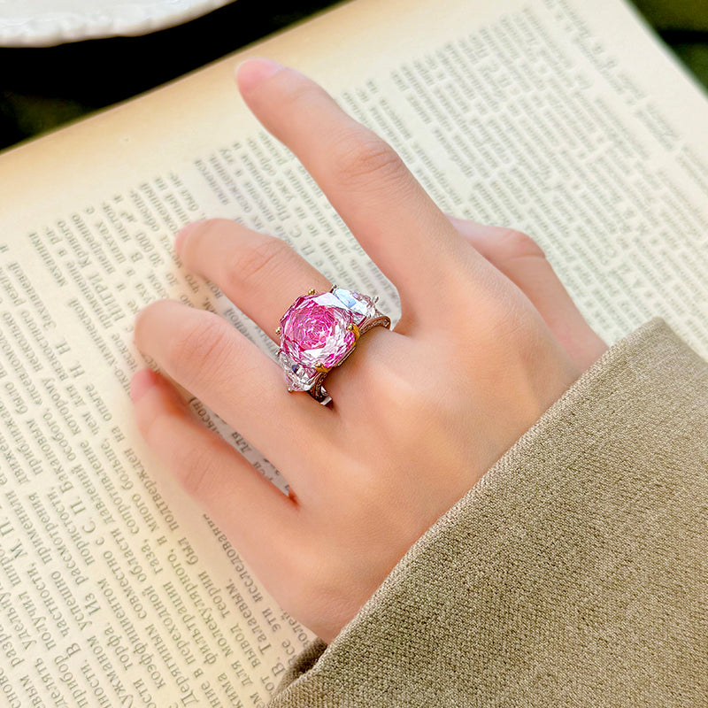 Two‑tone cushion‑cut turquoise simulated gem duplet Ring