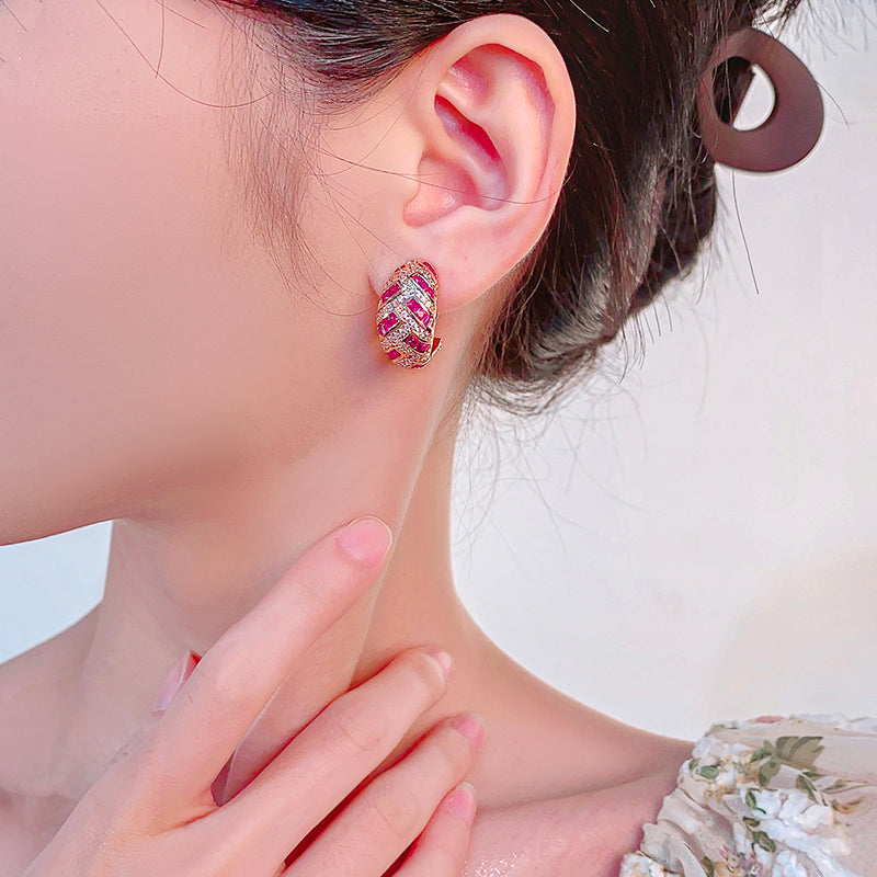 ZIRAVE Jewelry Rose Gold Chevron Baguette Gem Hoop Earrings in 3 Colors