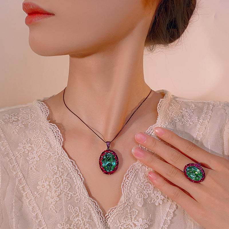 ZIRAVE Jewelry Imitation Ruby & Blue Spinel Light Luxury Ring