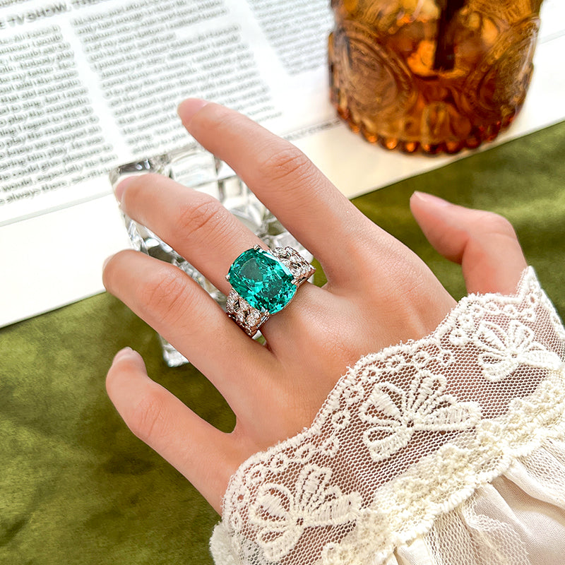 ZIRAVE Jewelry Vintage Open Band Emerald Cocktail Ring
