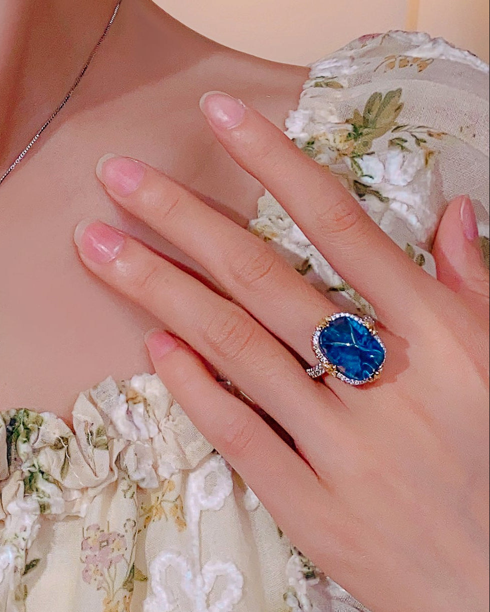 ZIRAVE Jewelry Vintage Pink Sugarloaf Two-Tone Gold Halo Ring
