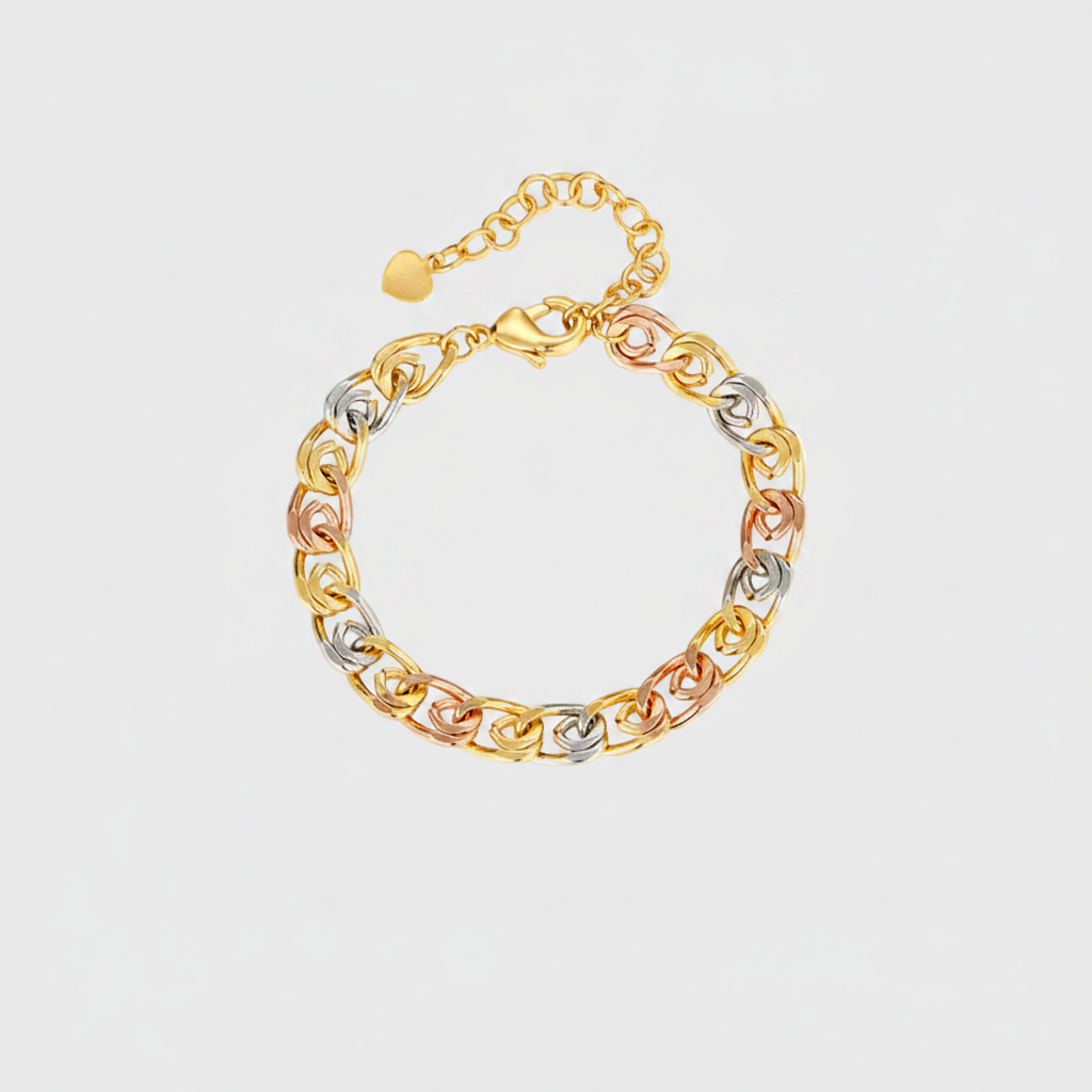 ZIRAVEJewelry Tri-Color Copper Gold Plated 8mm Chunky Interlocking Link Adjustable Bracelet
