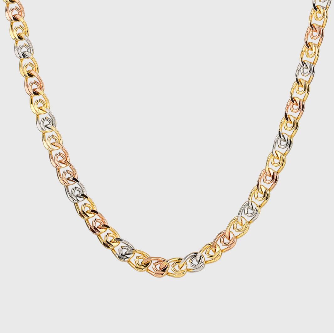 ZIRAVEJewelry Tri-Color Copper Gold Plated 8mm Chunky Interlocking Link Adjustable Nicklace