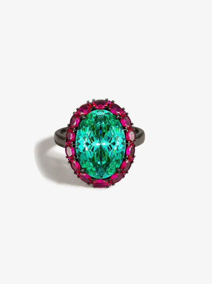 ZIRAVE Jewelry Imitation Ruby & Blue Spinel Light Luxury Ring
