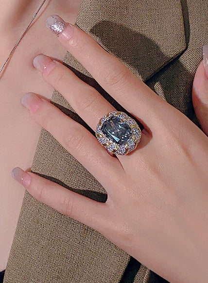 ZIRAVE Jewelry Two-Tone Faux Pigeon Blood Ruby Halo Ring