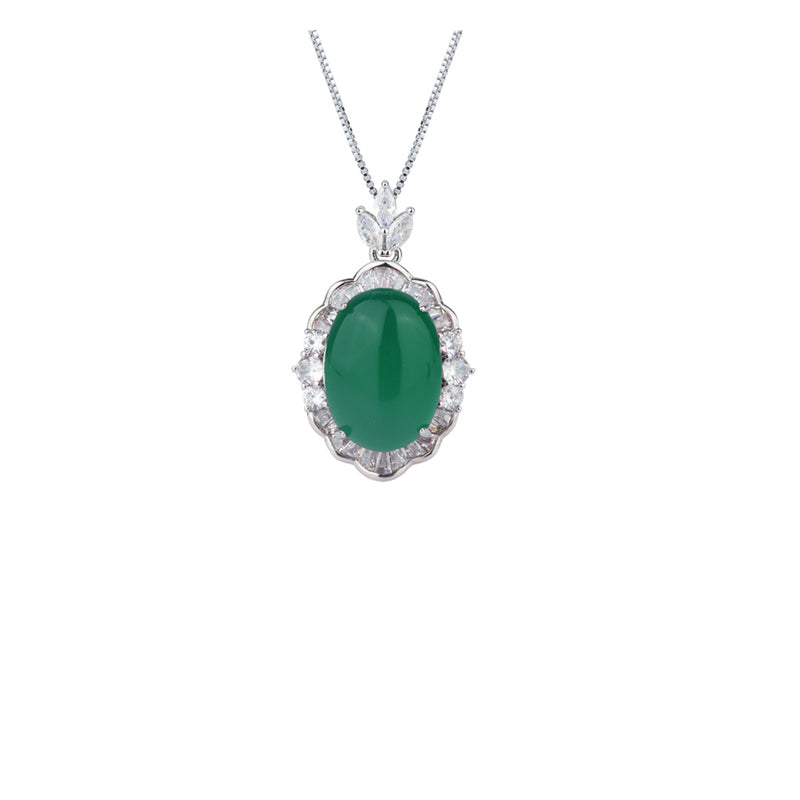 ZIRAVE Imitation Green Agate Plain Jade Necklace