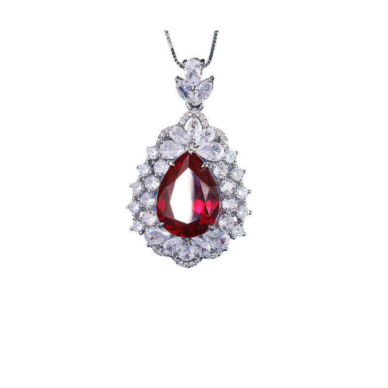 ZIRAVE Jewelry Teardrop Faux Gem Halo Necklace