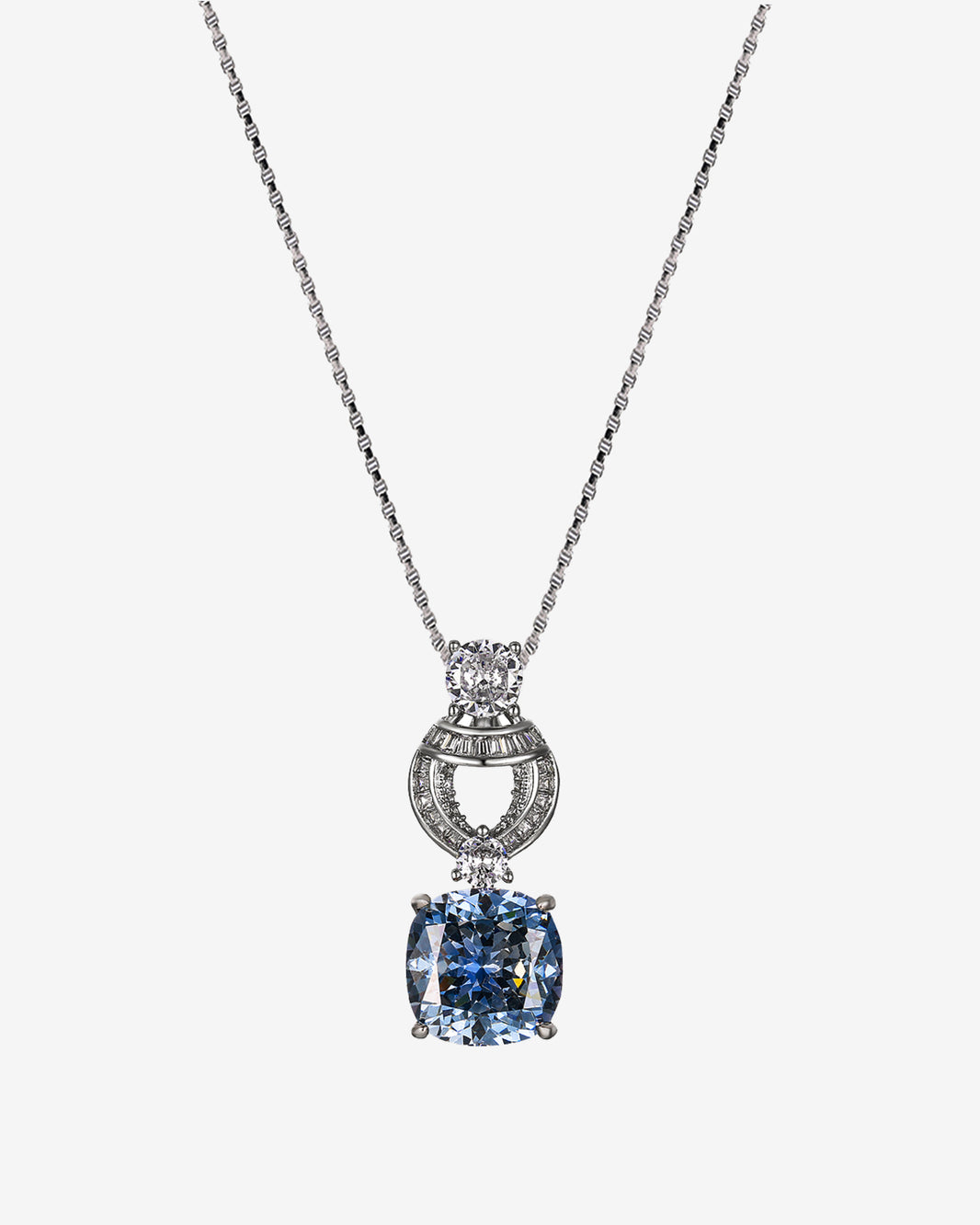 ZIRAVE Jewelry Vintage Simulated Blue Diamond Cushion Nicklace