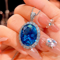 ZIRAVE Jewelry Oval Sapphire Simulant Halo Nicklace