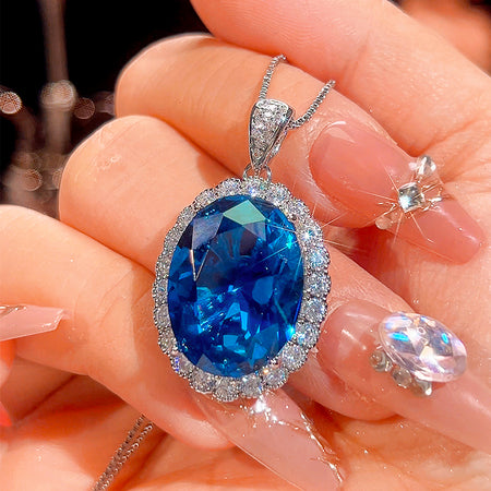 ZIRAVE Jewelry Oval Sapphire Simulant Halo Nicklace