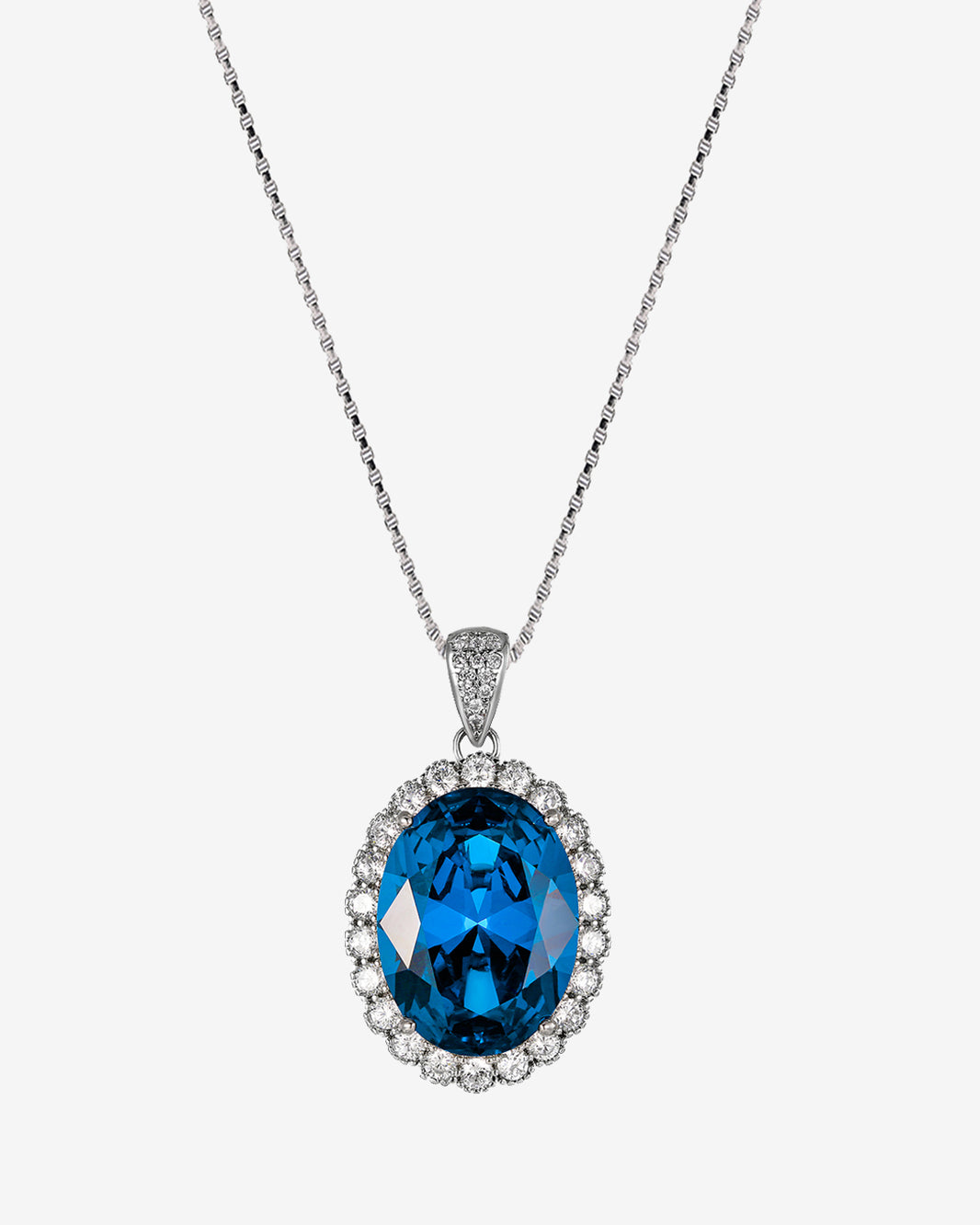ZIRAVE Jewelry Oval Sapphire Simulant Halo Nicklace