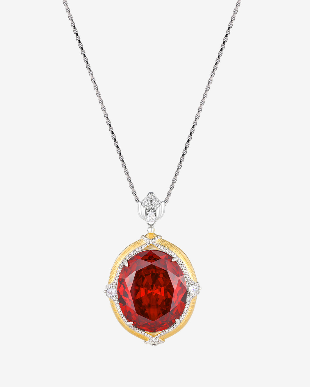 ZIRAVE Jewelry Two-Tone Vintage Large Oval Gemstone Pendant Available in 3 Colors