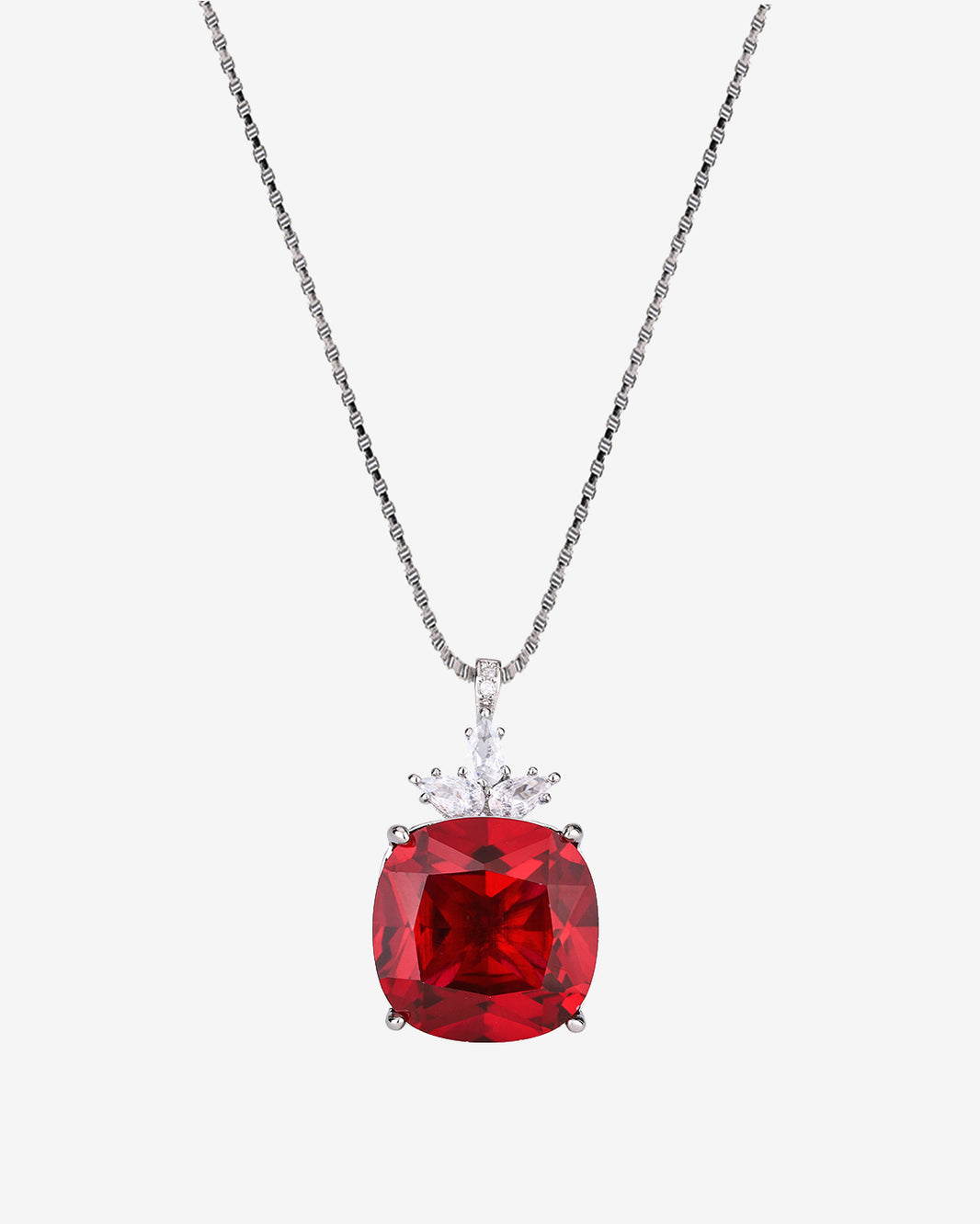 ZIRAVE Jewelry Princess-Cut Faux Gem Crown Pendant Necklace (Multi-Colors Available)