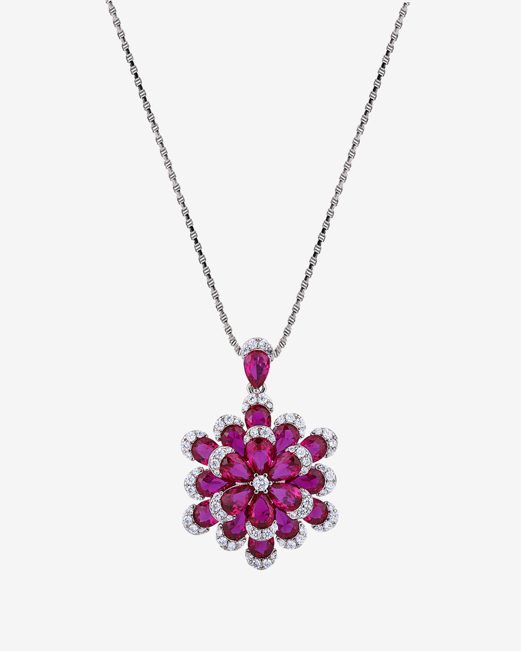 ZIRAVE Jewelry Imitation Ruby Eternal Flower High-end Luxury Gift Necklace