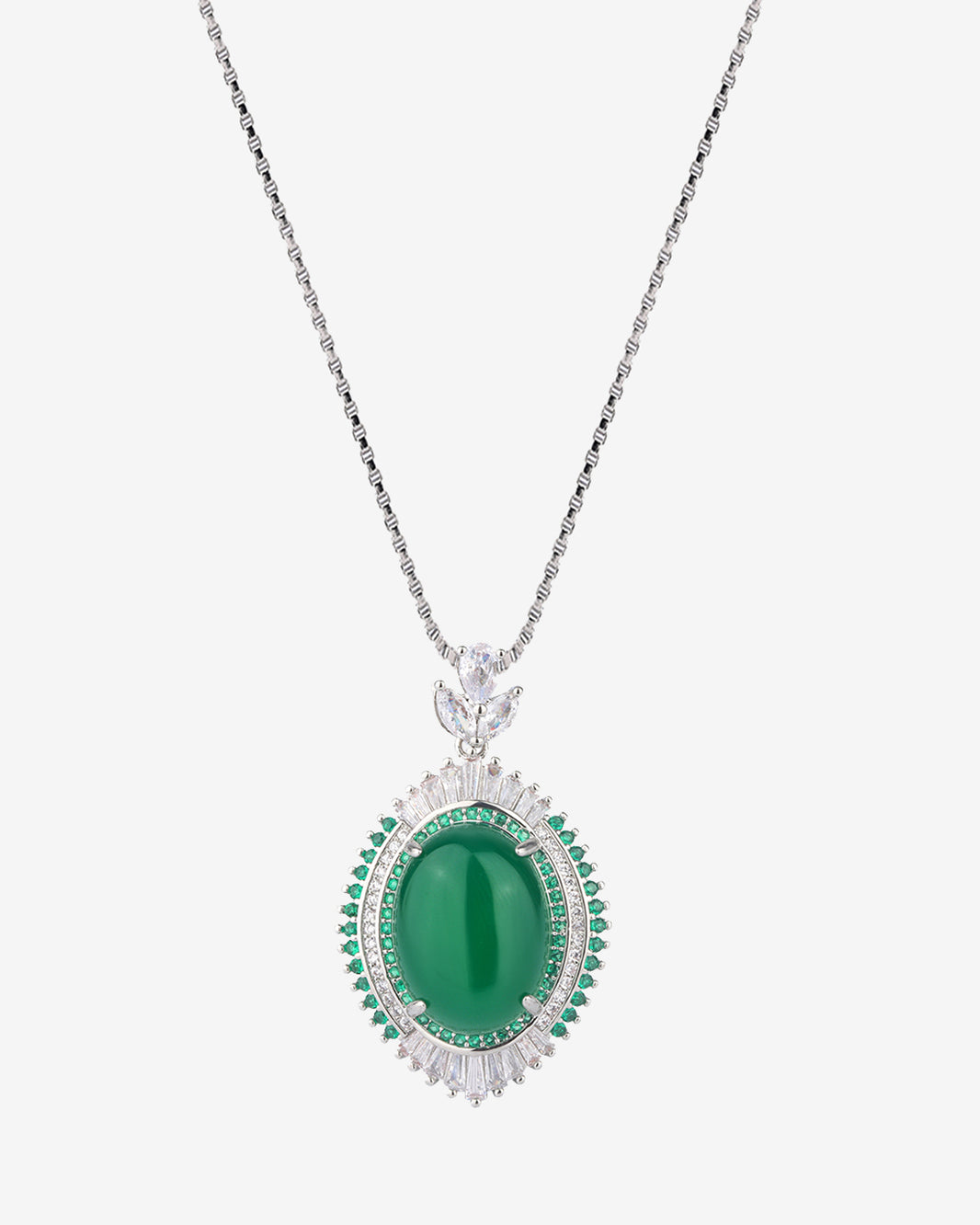 ZIRAVE Jewelry Cabochon Green Agate Simulant Nacklace