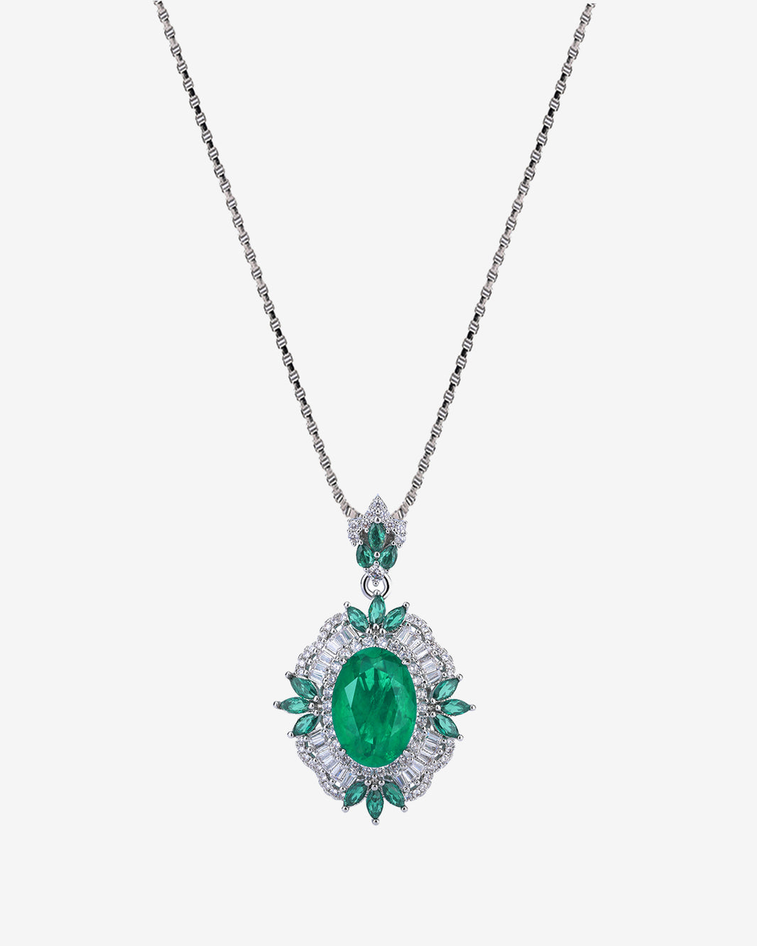 Vintage Simulated Emerald Floral Halo Nicklace