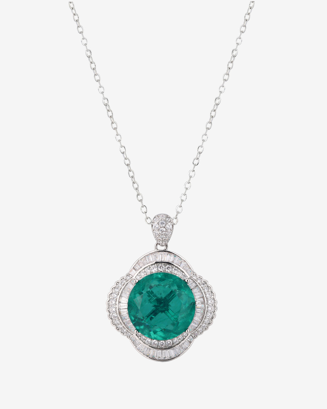 ZIRAVE Jewelry Emerald-Style Clover Halo 4-Piece Necklace